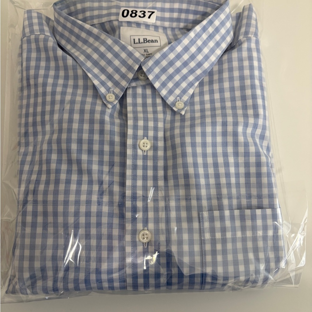 L.L.Bean Blue Plaid Button Front Short Sleeve Shirt - Picture 6 of 10